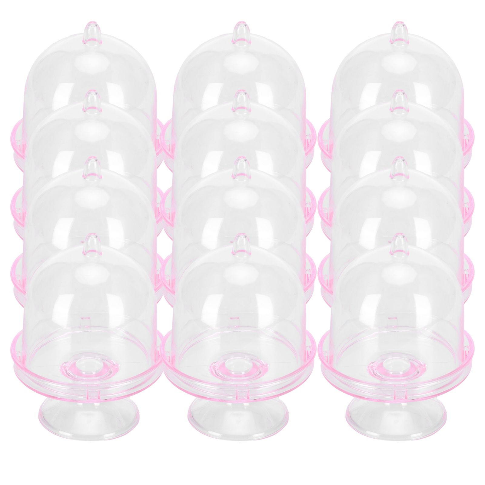 12 Set Mini Candy Box Cake Stand Cupcake Candy Display Plate with Lid Party SuppliesPink