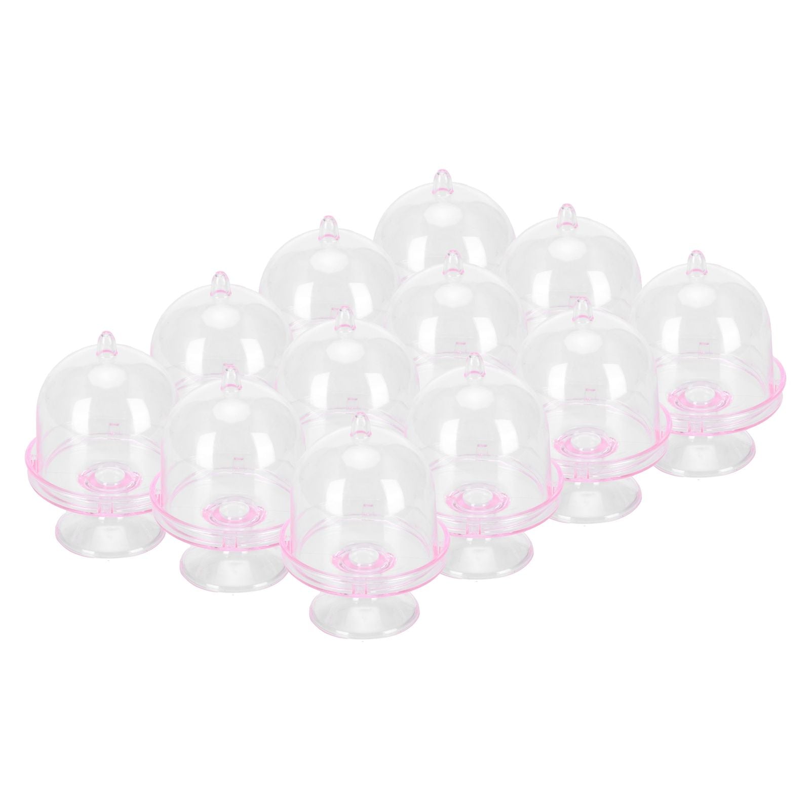 12 Set Mini Candy Box Cake Stand Cupcake Candy Display Plate with Lid Party SuppliesPink