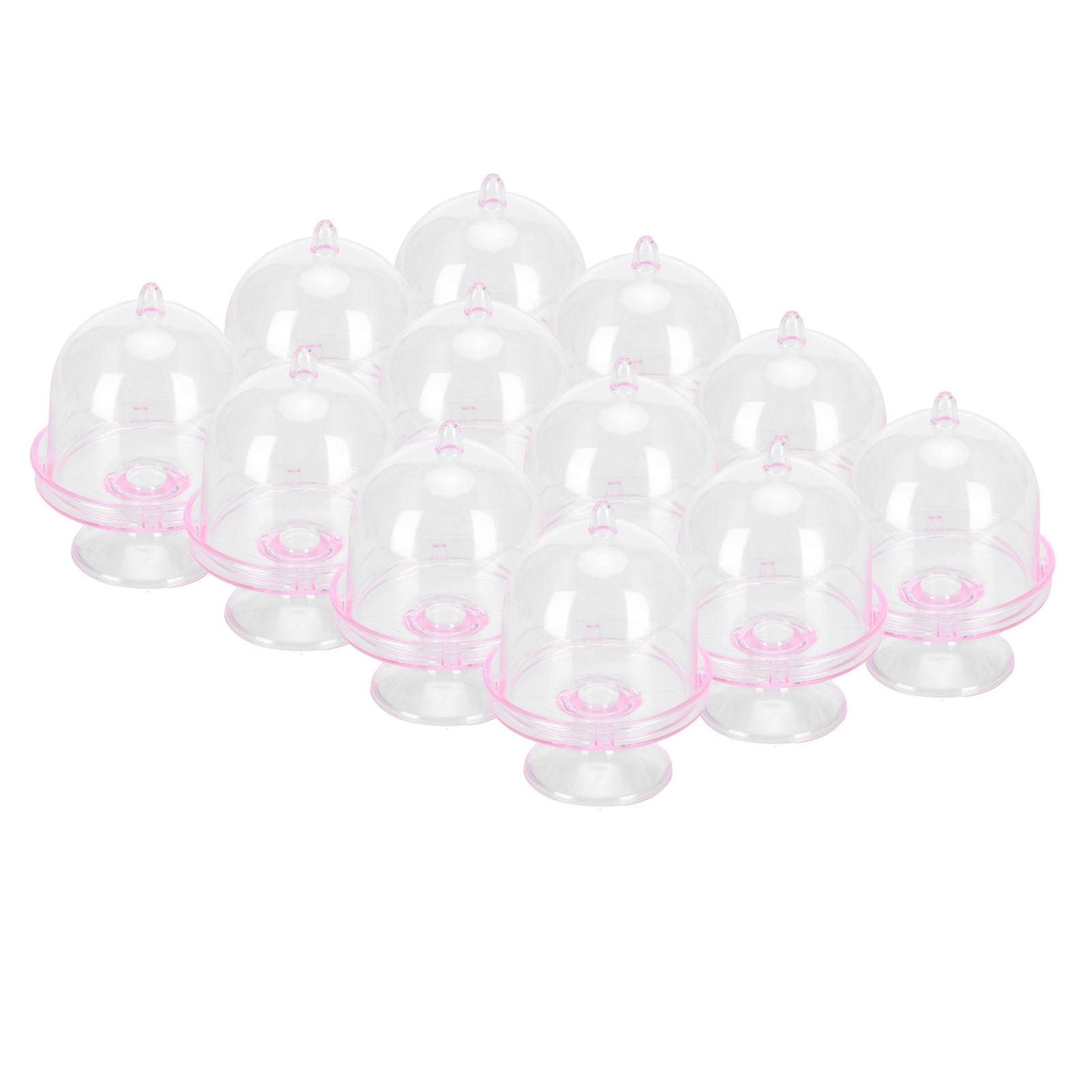 12 Set Mini Candy Box Cake Stand Cupcake Candy Display Plate with Lid Party SuppliesPink