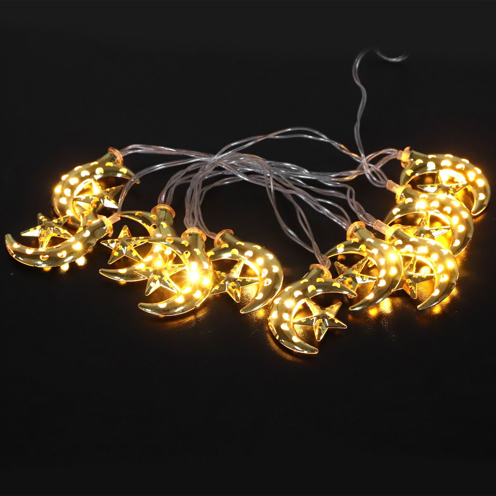 LED Light String Hollow Moon Star Shape Lamp Muslim Ramadan Festive Decoration Craft