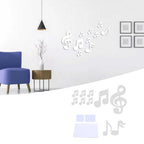 Music Note Wall Sticker DIY Innovative Embossed Decals Home Bedroom Background DecorationSilver