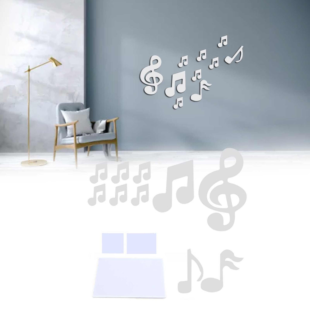 Music Note Wall Sticker DIY Innovative Embossed Decals Home Bedroom Background DecorationSilver