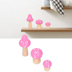 3Pcs/Set Mushroom Crafts Innovative Cute Wooden Ornaments Home Office Desktop DecorationPink
