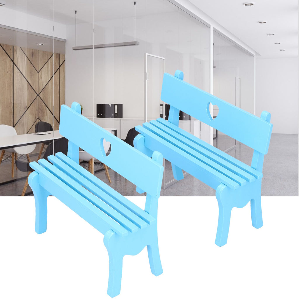 2Pcs Wooden Decorative Small Chair Originality Wooden Craft Decoration for Home OfficeBlue