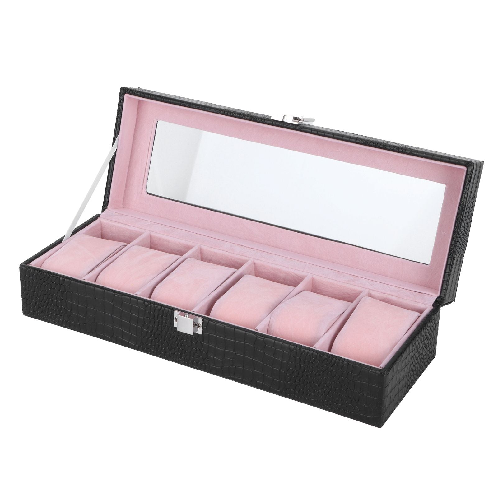 6-Slot Watch Box PU Leather Rectangular Wristwatch Display Case Organizer Gift Black