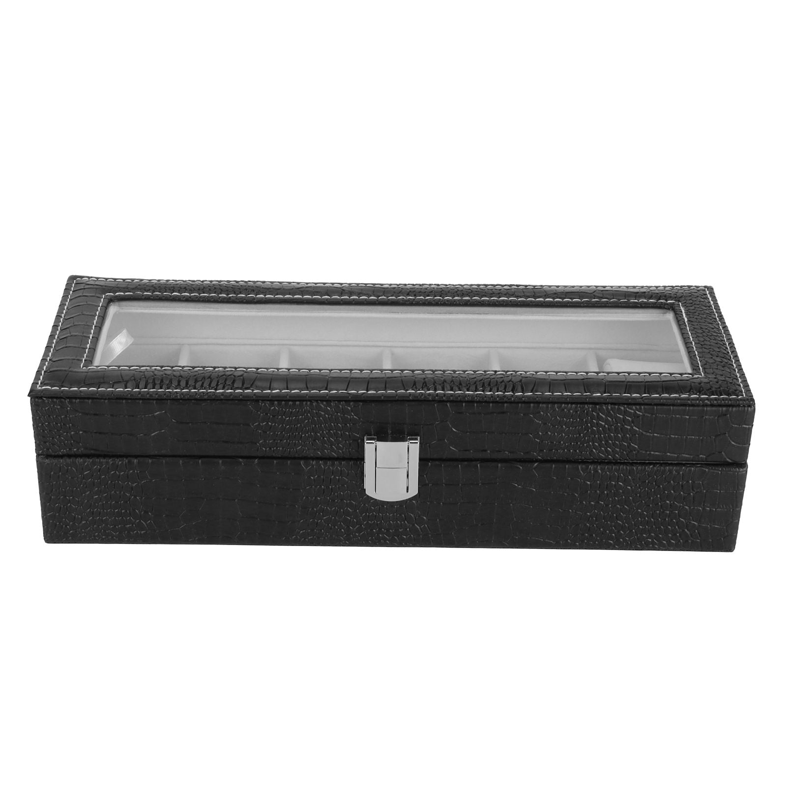 6-Slot Watch Box PU Leather Rectangular Wristwatch Display Case Organizer Gift Black