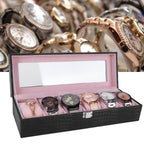 6-Slot Watch Box PU Leather Rectangular Wristwatch Display Case Organizer Gift Black