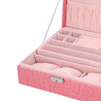 Pink Artificial Leather Jewelry Box Watch Jewelry Packaging Container Holder for Girls