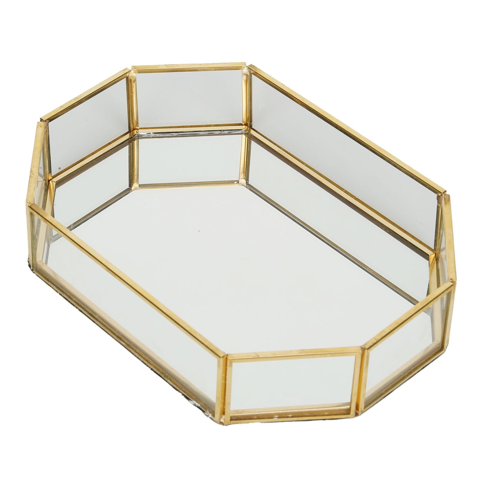 Octagonal Storage Box Mini Gold Geometry Jewelry Necklace Dessert Basket with Flannel 20x14x4cm