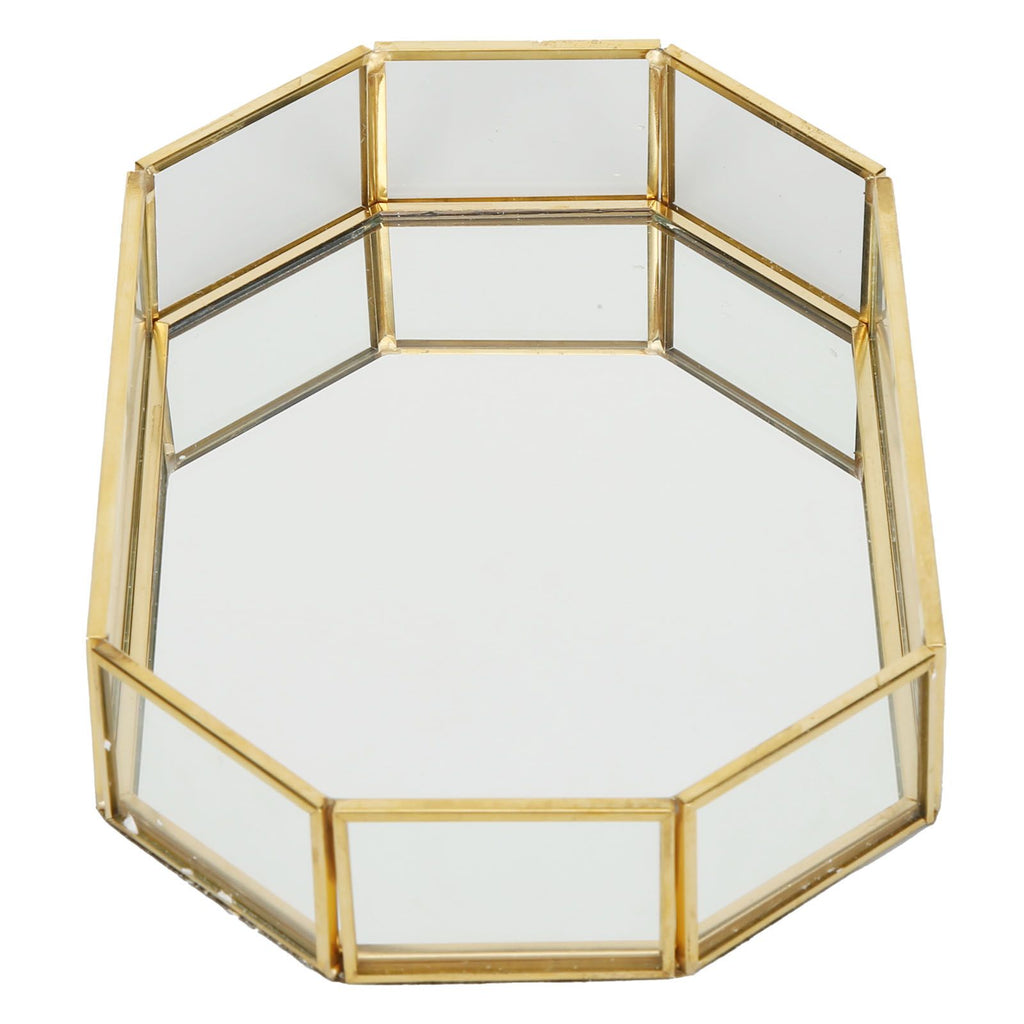 Octagonal Storage Box Mini Gold Geometry Jewelry Necklace Dessert Basket with Flannel 20x14x4cm