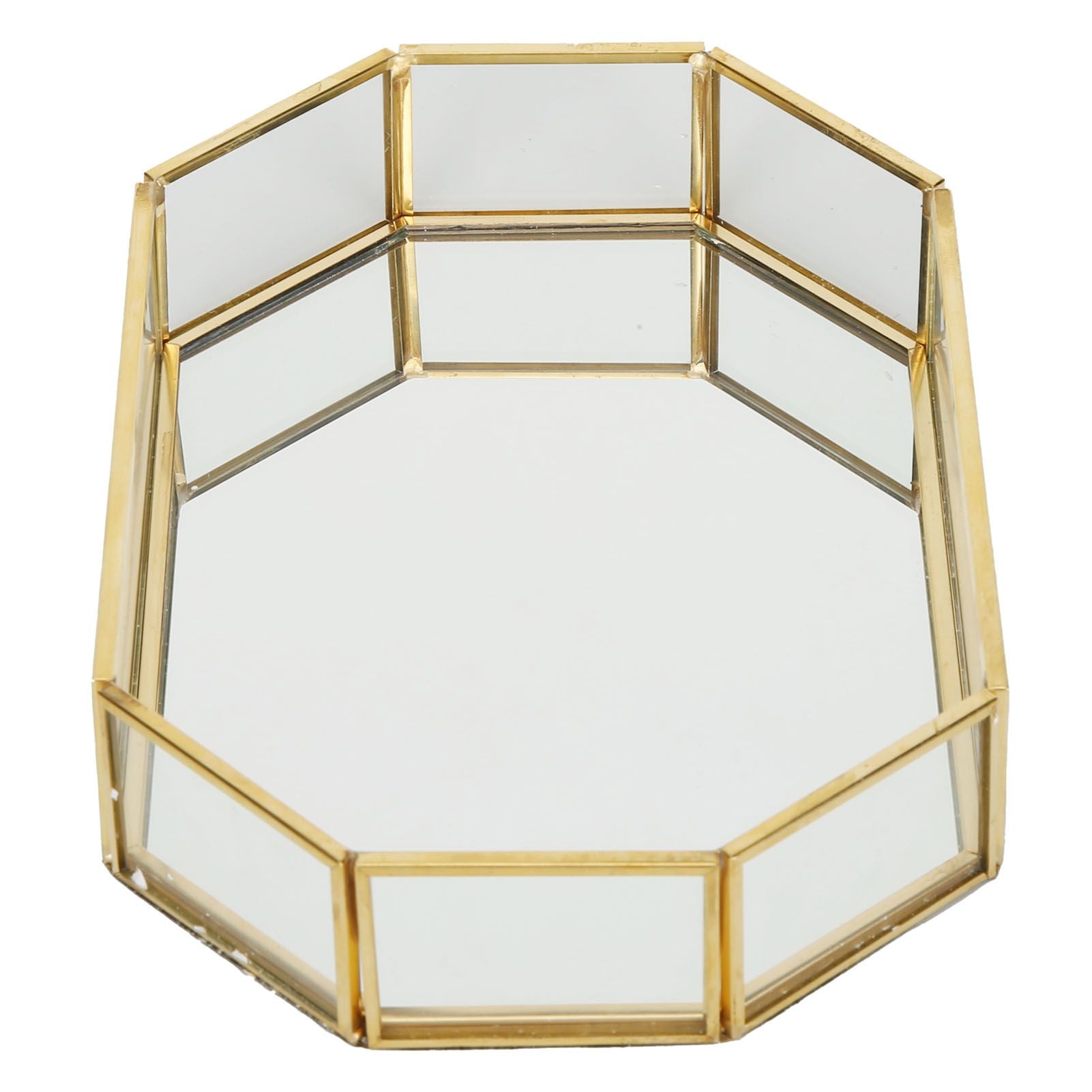 Octagonal Storage Box Mini Gold Geometry Jewelry Necklace Dessert Basket with Flannel 20x14x4cm