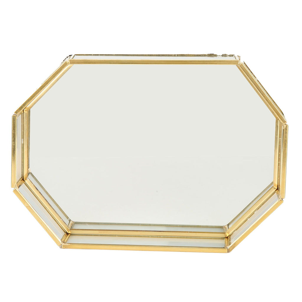 Octagonal Storage Box Mini Gold Geometry Jewelry Necklace Dessert Basket with Flannel 20x14x4cm