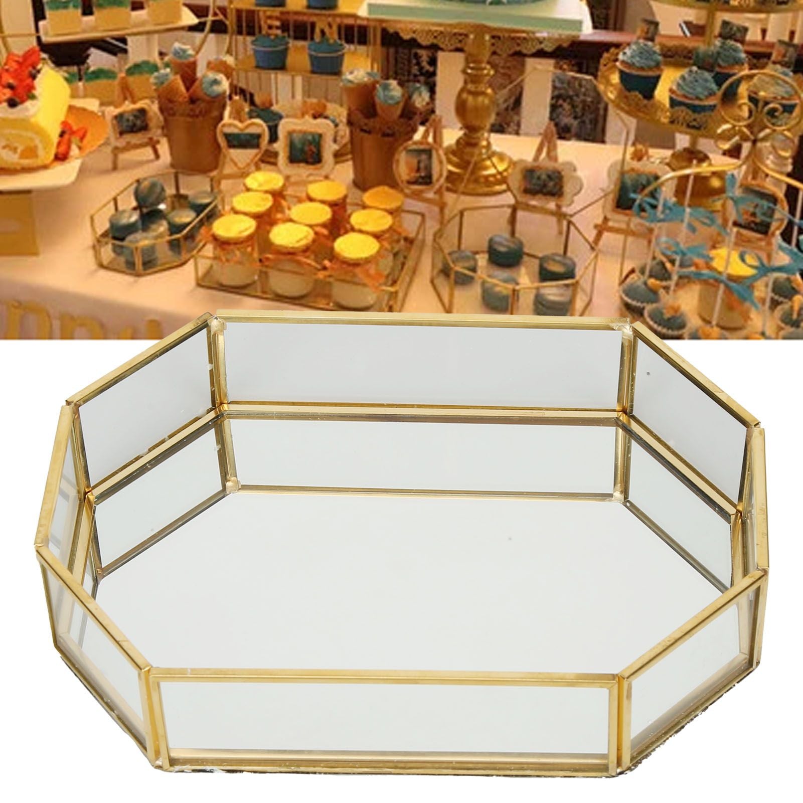 Octagonal Storage Box Mini Gold Geometry Jewelry Necklace Dessert Basket with Flannel 20x14x4cm
