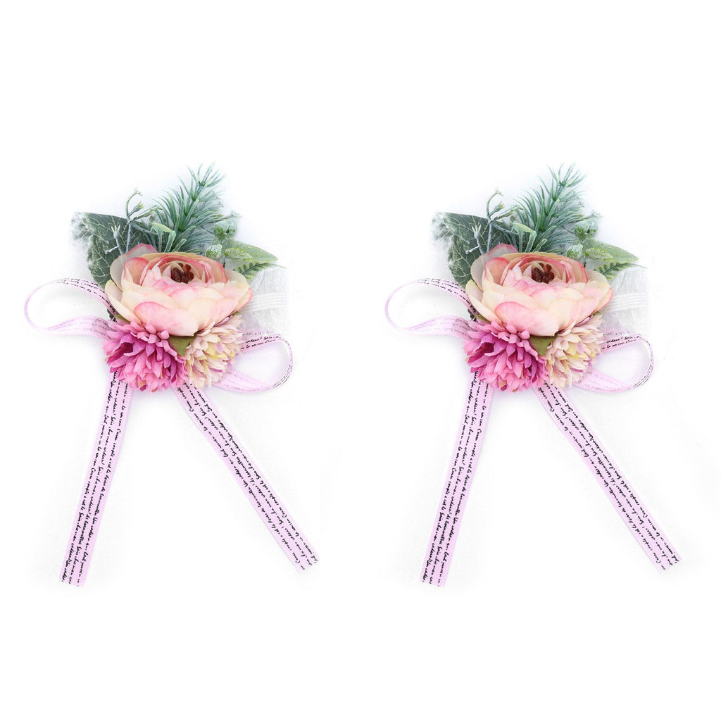 2Pcs Wedding Bridal Corsage Bridesmaid Wrist Flower for Wedding Party AnniversaryPink