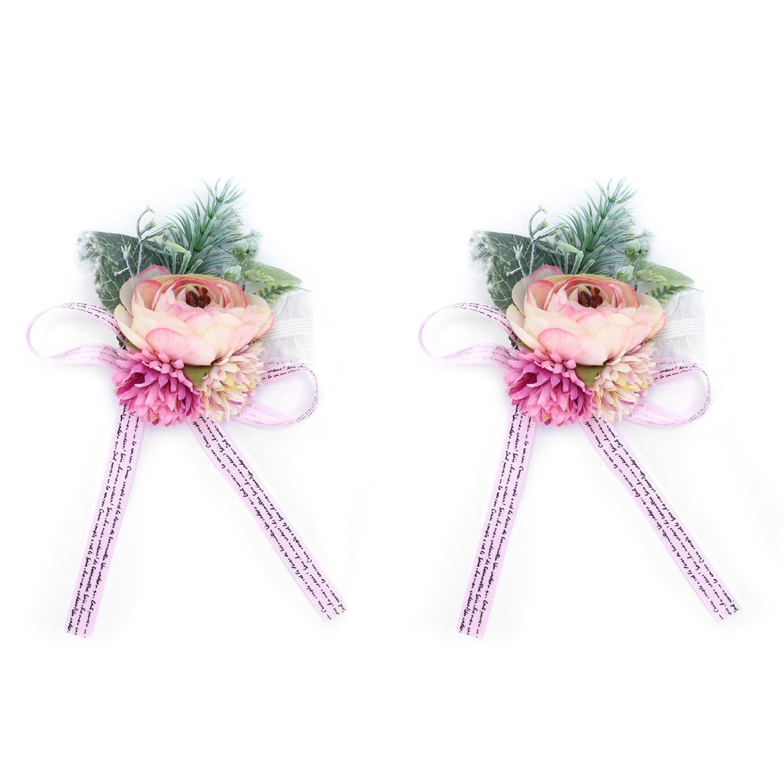 2Pcs Wedding Bridal Corsage Bridesmaid Wrist Flower for Wedding Party AnniversaryPink