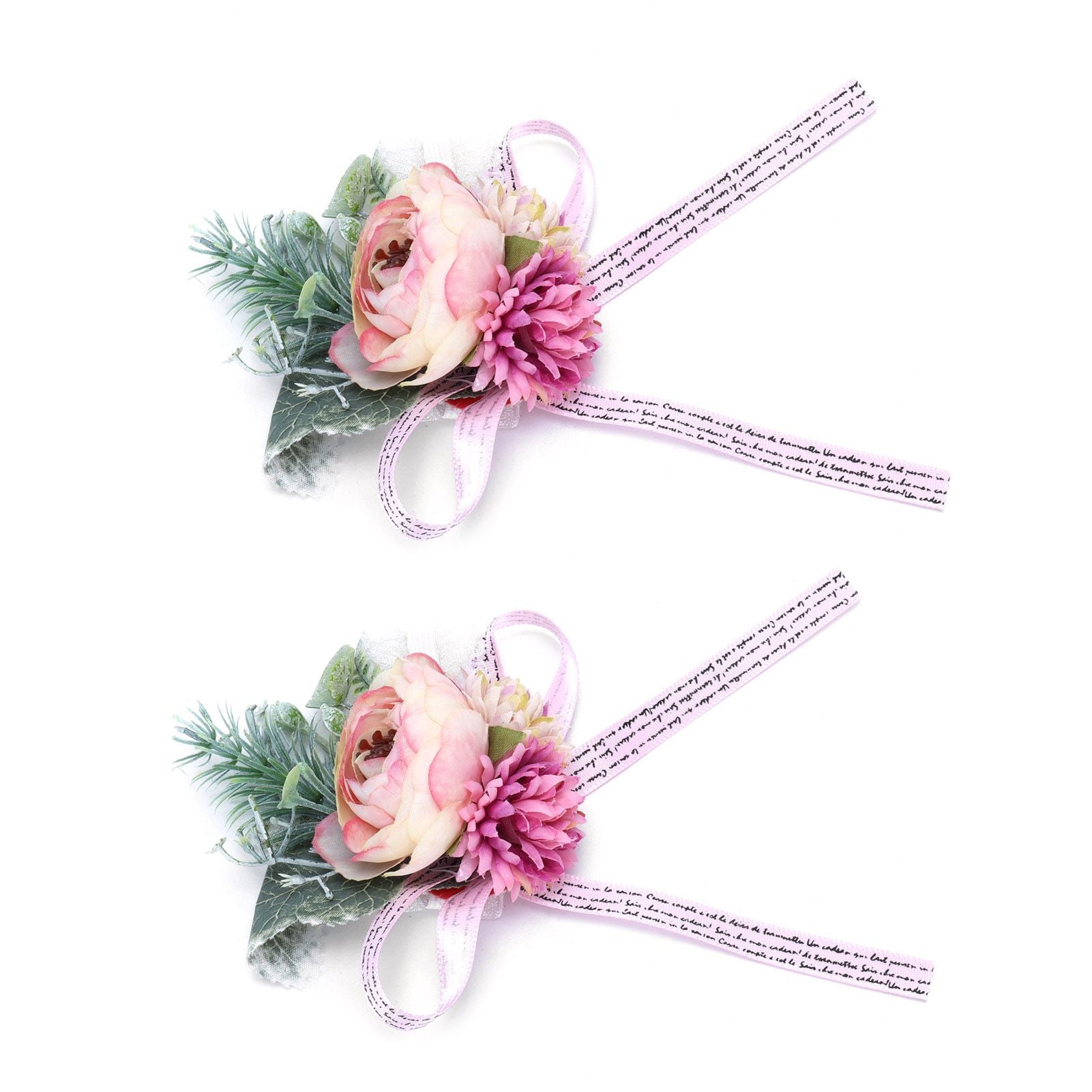 2Pcs Wedding Bridal Corsage Bridesmaid Wrist Flower for Wedding Party AnniversaryPink