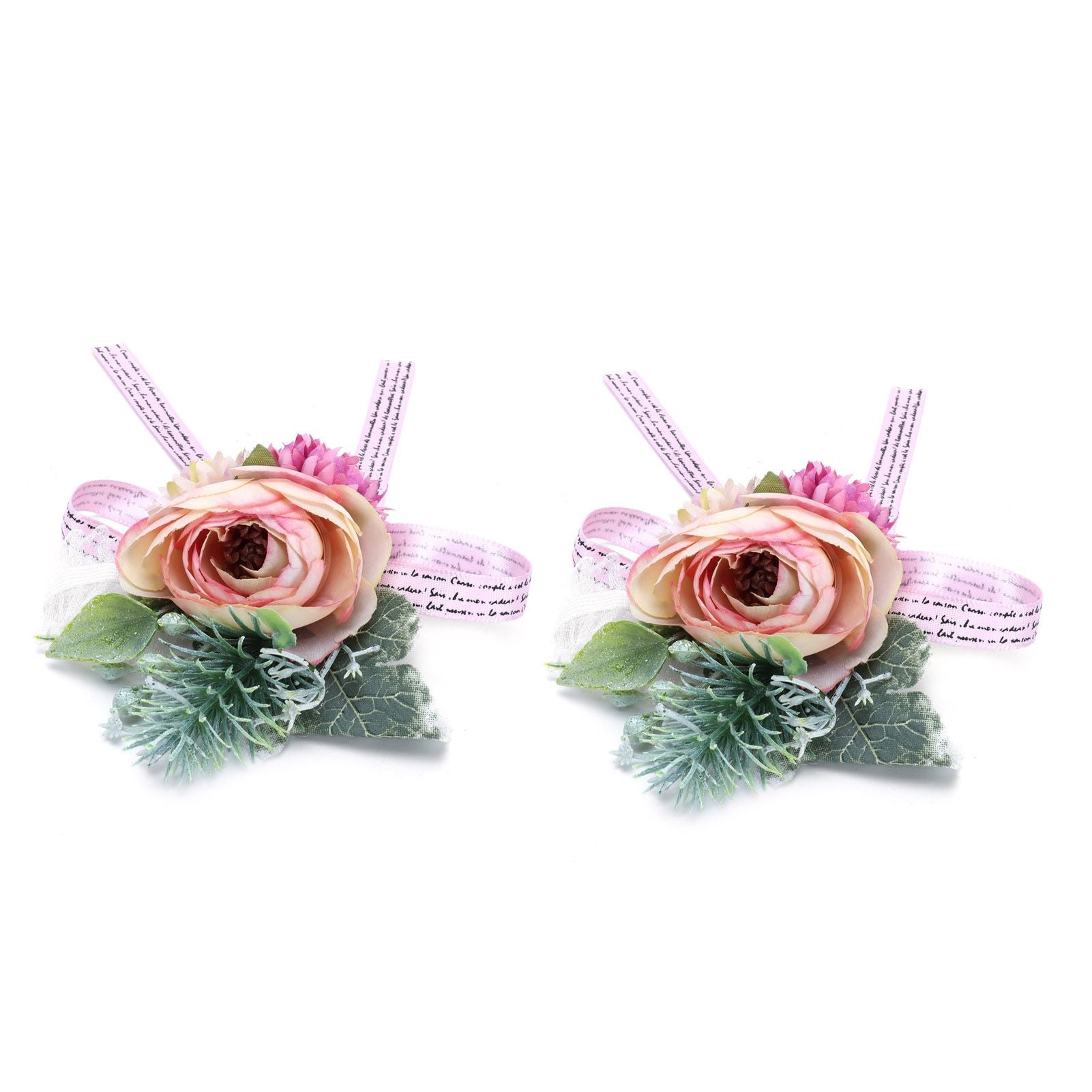 2Pcs Wedding Bridal Corsage Bridesmaid Wrist Flower for Wedding Party AnniversaryPink