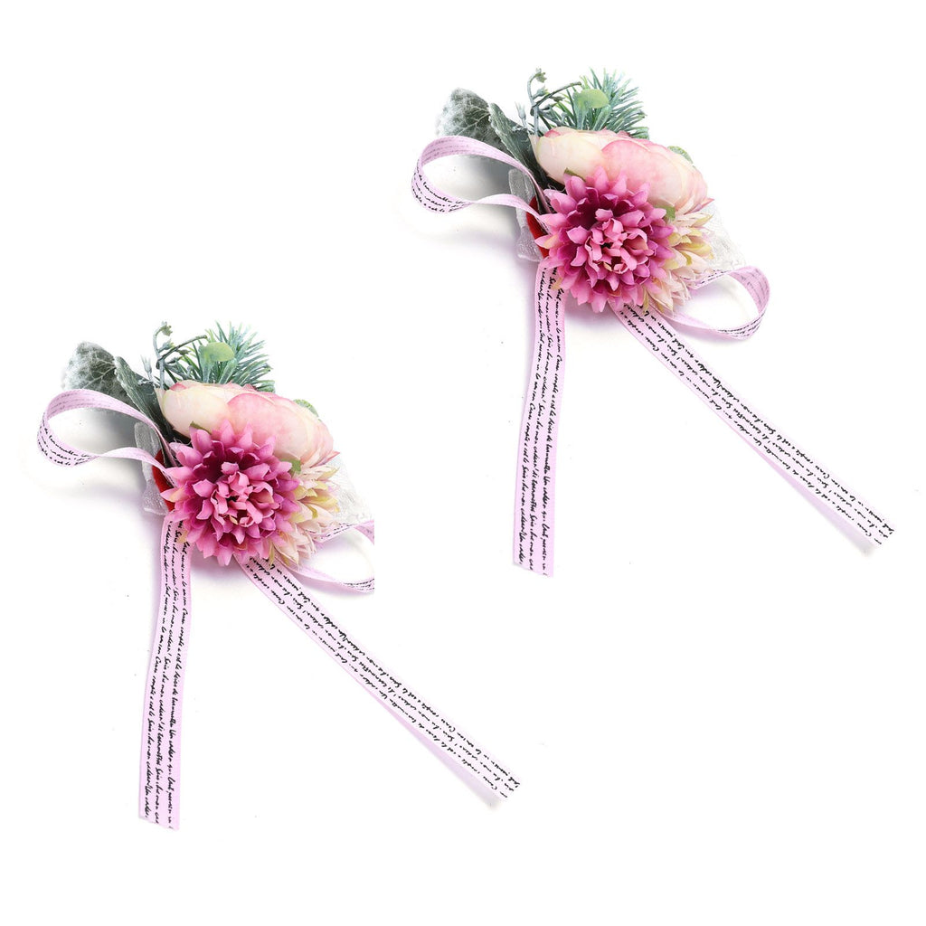 2Pcs Wedding Bridal Corsage Bridesmaid Wrist Flower for Wedding Party AnniversaryPink