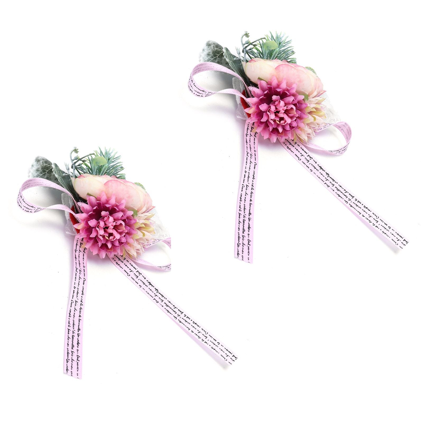 2Pcs Wedding Bridal Corsage Bridesmaid Wrist Flower for Wedding Party AnniversaryPink