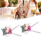 2Pcs Wedding Bridal Corsage Bridesmaid Wrist Flower for Wedding Party AnniversaryPink