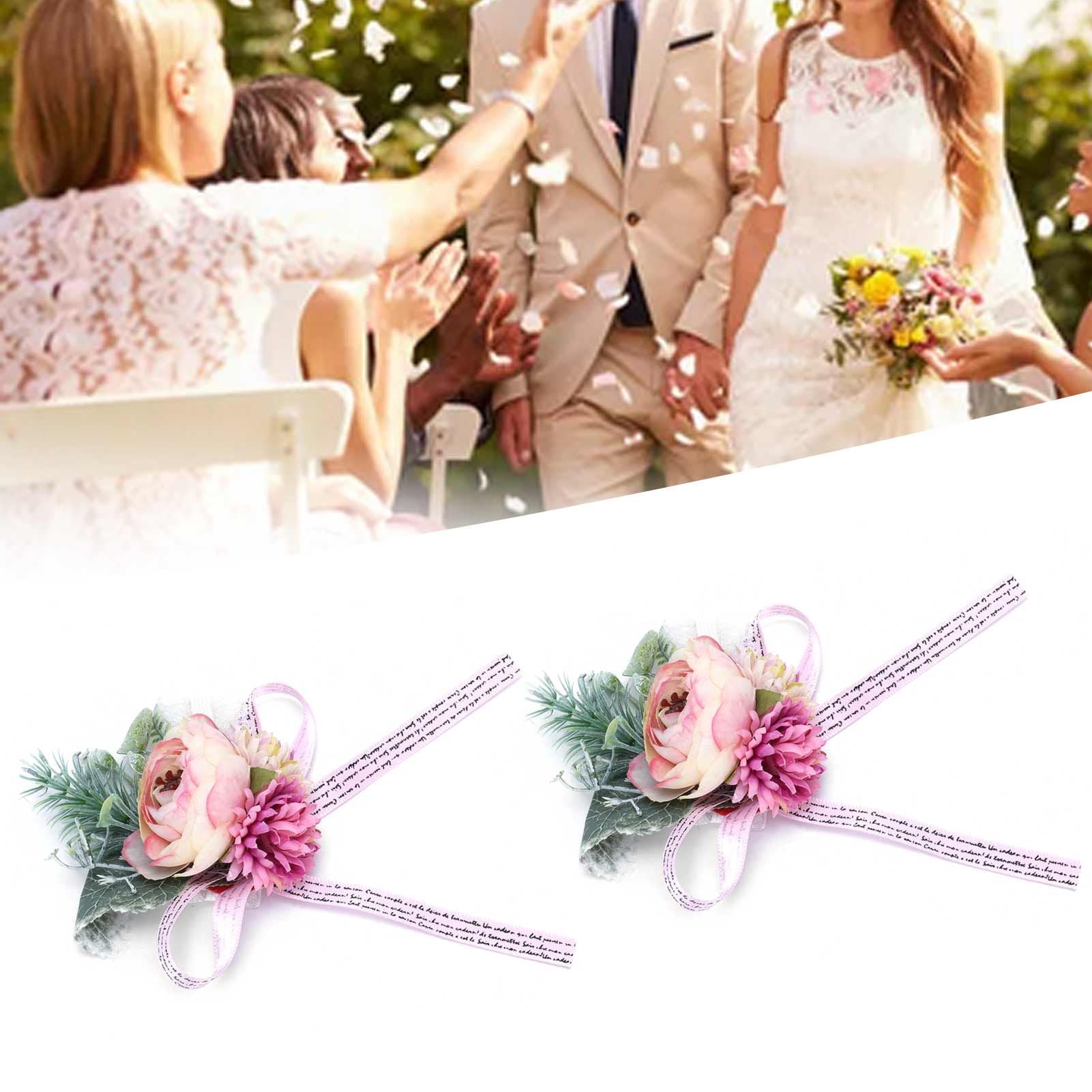 2Pcs Wedding Bridal Corsage Bridesmaid Wrist Flower for Wedding Party AnniversaryPink