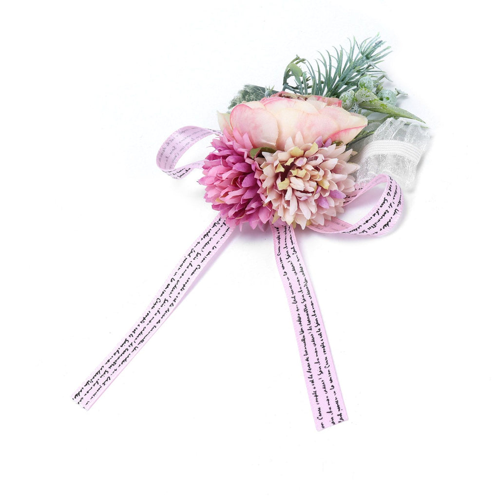 2Pcs Wedding Bridal Corsage Bridesmaid Wrist Flower for Wedding Party AnniversaryPink