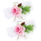 2Pcs Bridesmaid Silk Wrist Flower Bridal Corsage Wedding Ceremony Decoration SupplyPink