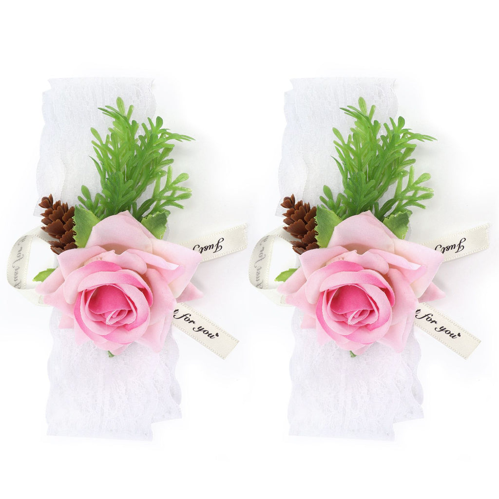 2Pcs Bridesmaid Silk Wrist Flower Bridal Corsage Wedding Ceremony Decoration SupplyPink
