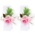 2Pcs Bridesmaid Silk Wrist Flower Bridal Corsage Wedding Ceremony Decoration SupplyPink