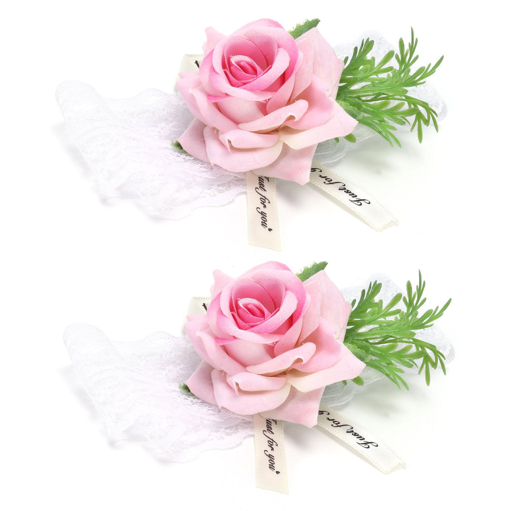 2Pcs Bridesmaid Silk Wrist Flower Bridal Corsage Wedding Ceremony Decoration SupplyPink