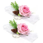 2Pcs Bridesmaid Silk Wrist Flower Bridal Corsage Wedding Ceremony Decoration SupplyPink