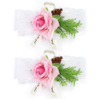 2Pcs Bridesmaid Silk Wrist Flower Bridal Corsage Wedding Ceremony Decoration SupplyPink
