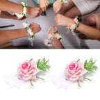 2Pcs Bridesmaid Silk Wrist Flower Bridal Corsage Wedding Ceremony Decoration SupplyPink