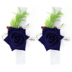 2Pcs Bridesmaid Silk Wrist Flower Bridal Corsage Wedding Ceremony Decoration SupplySapphire Blue
