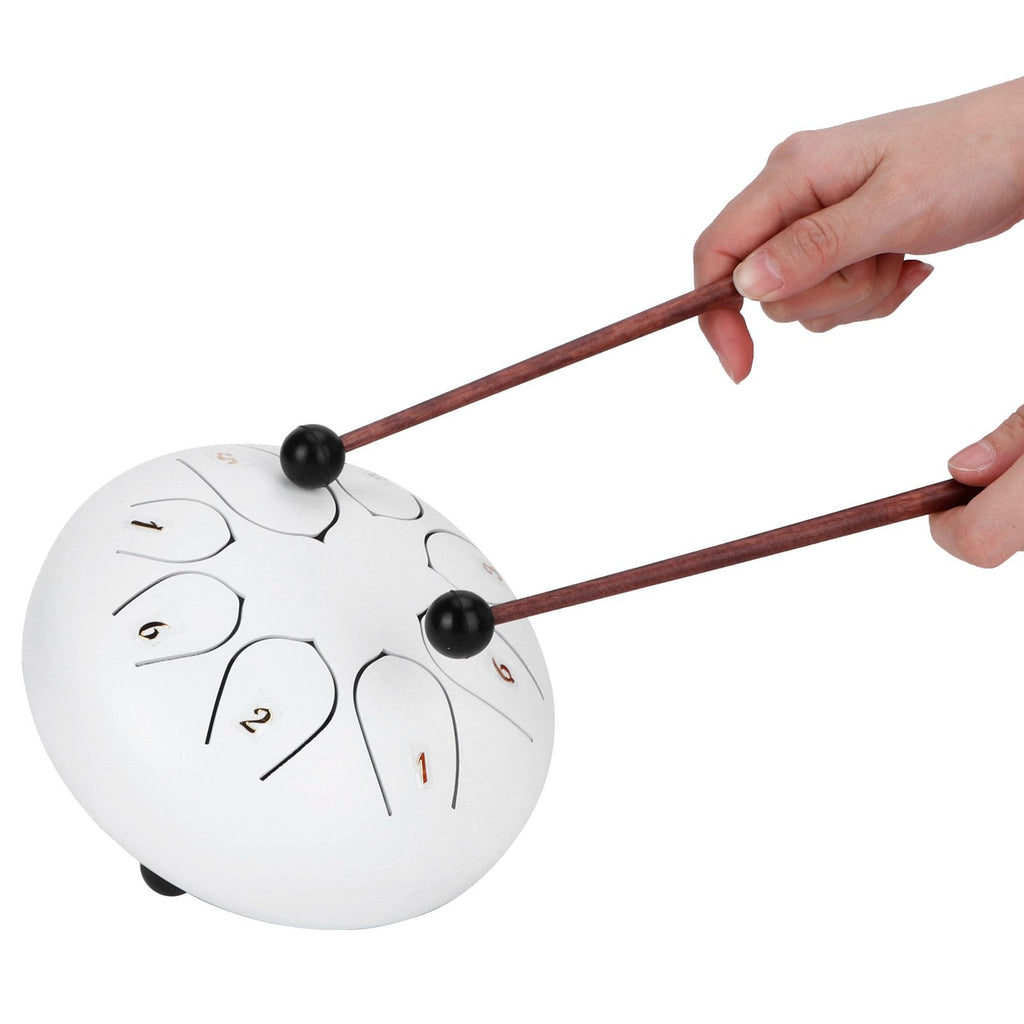 6in Tongue Drum 8‑Tones Ethereal Hand Pan Drums with Drumstick Percussion InstrumentWhite