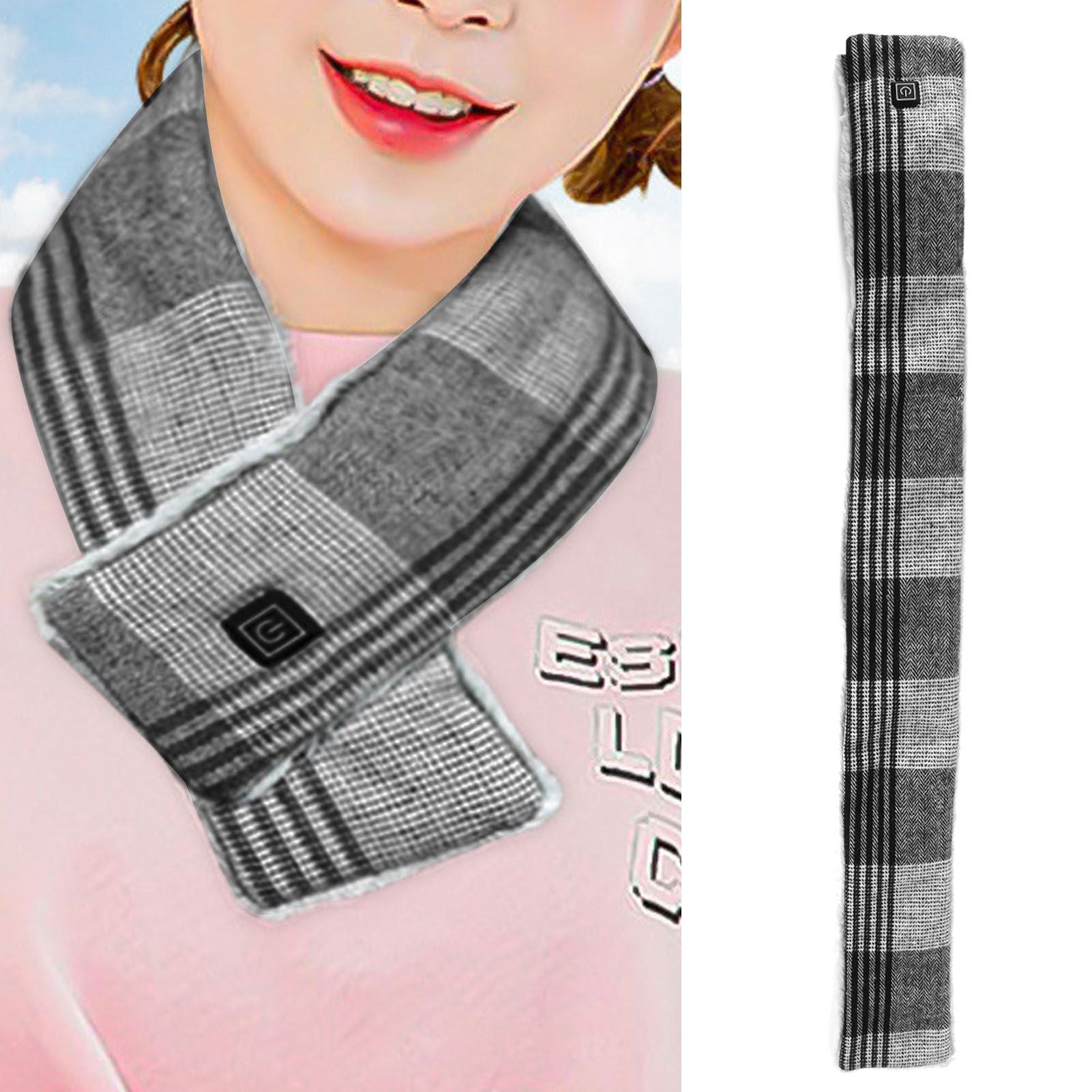 Electric Heated Scarf USB Smart Neckerchief Washable Warm Neck Gaiter for Men WomenBlack Free Size