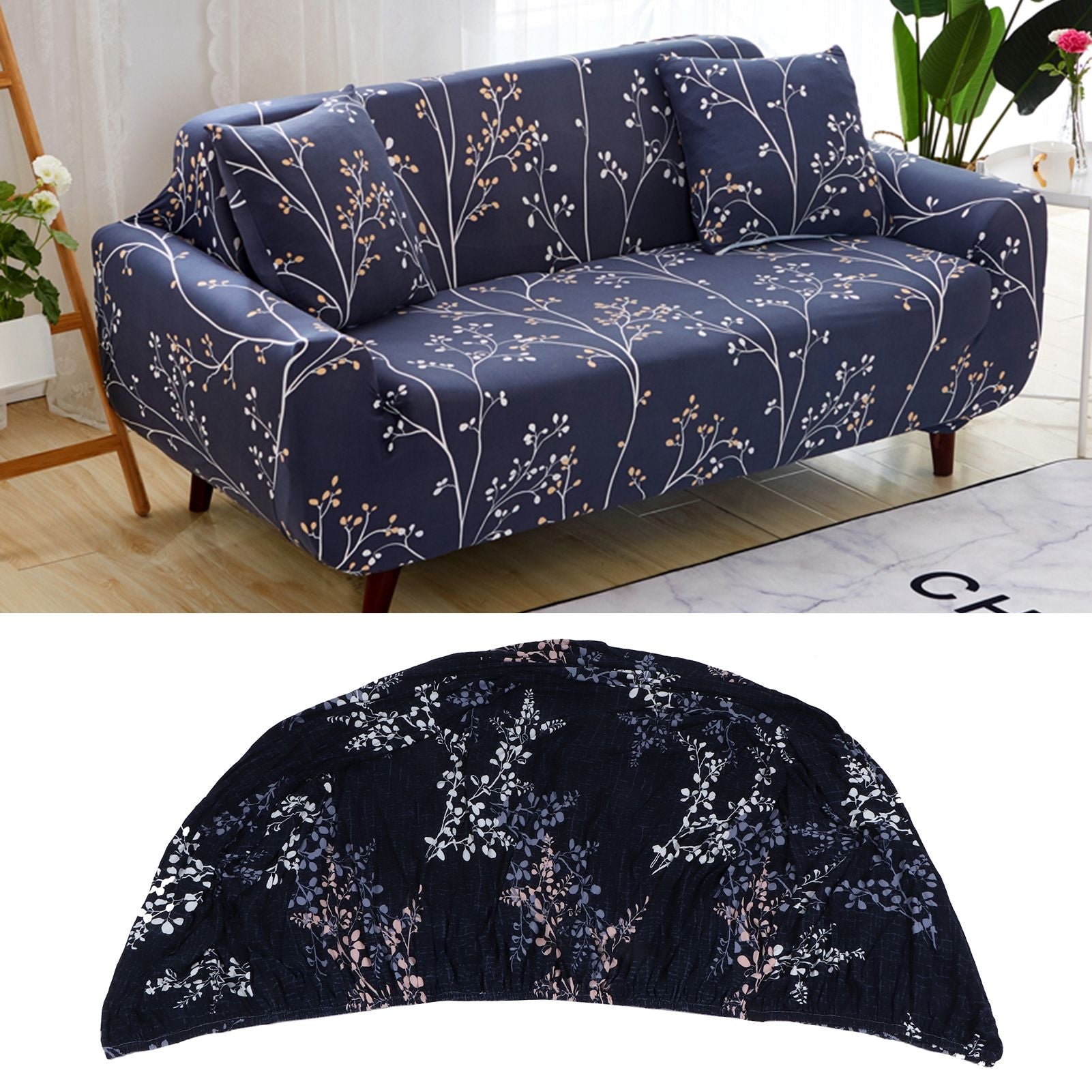 Modern Sofa Cover Elastic Sofa Protector Stretch Slipcover with Fixing Strips Parts2 Seater