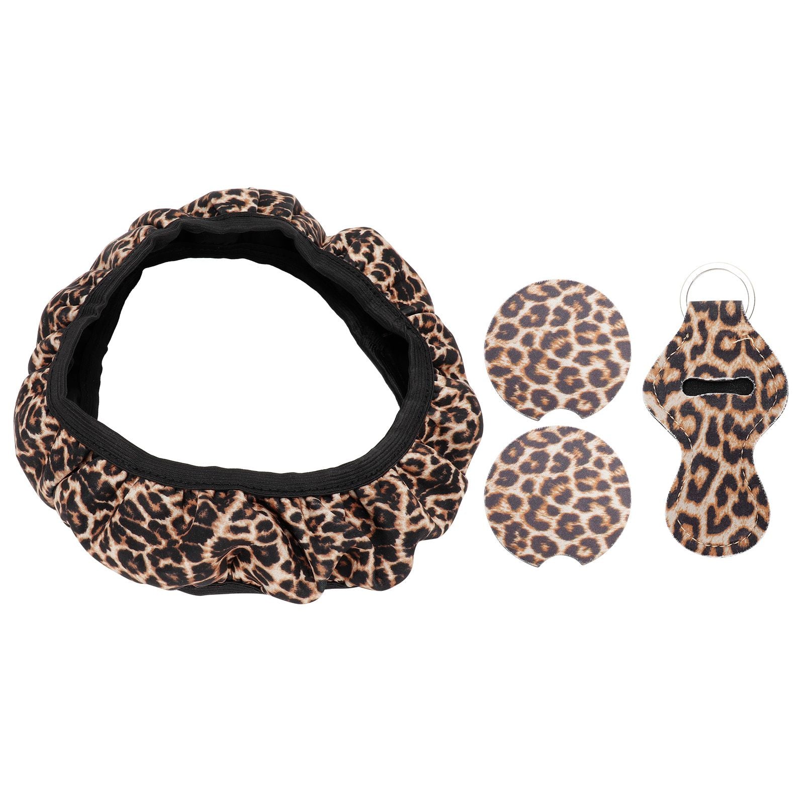 4PCS Universal Steering Wheel Cover Cup Holder Coasters Keyring Set Car Accessories Set
