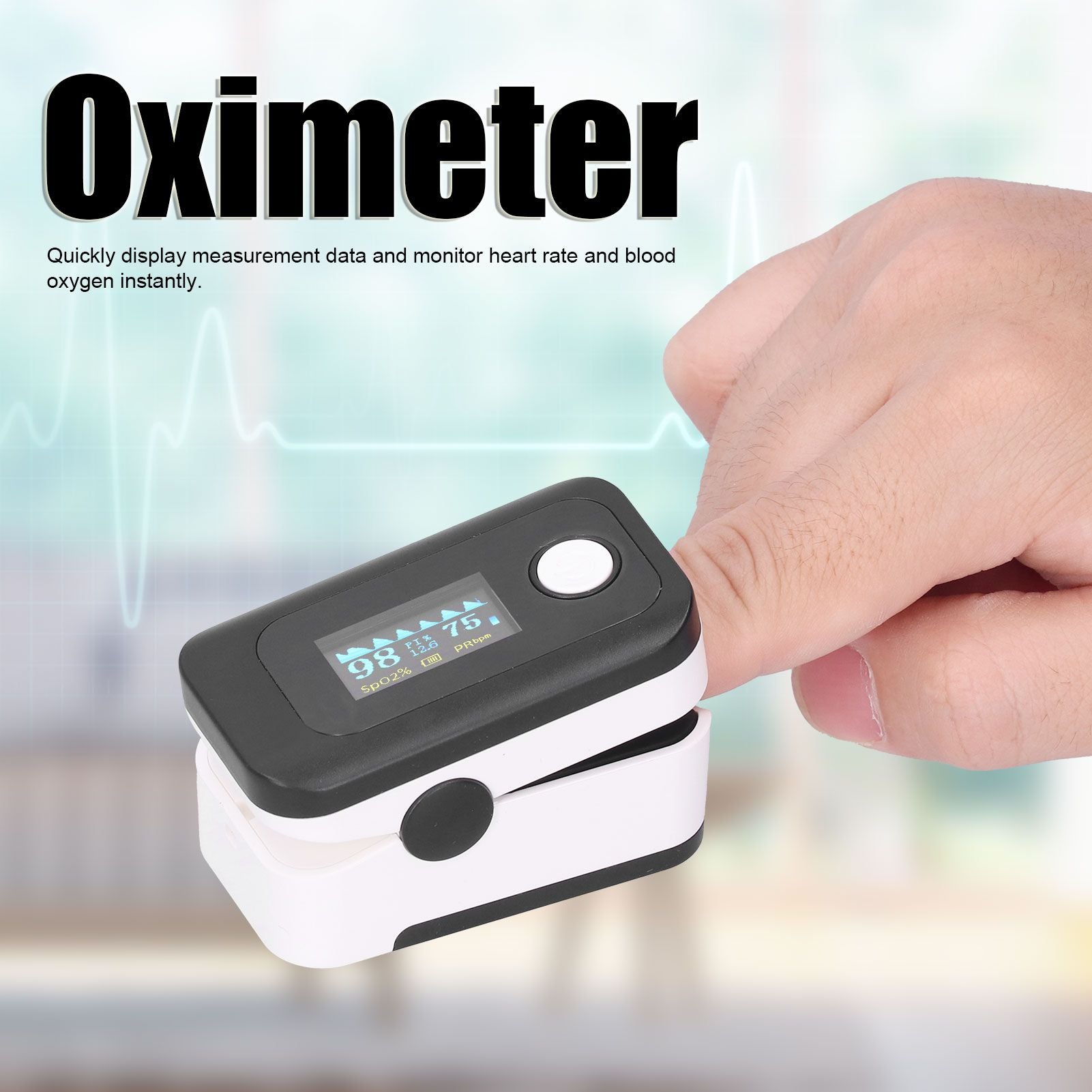 Fingertip Pulse Oximeter LED Screen Blood Oxygen Saturation Monitor with Lanyard Black