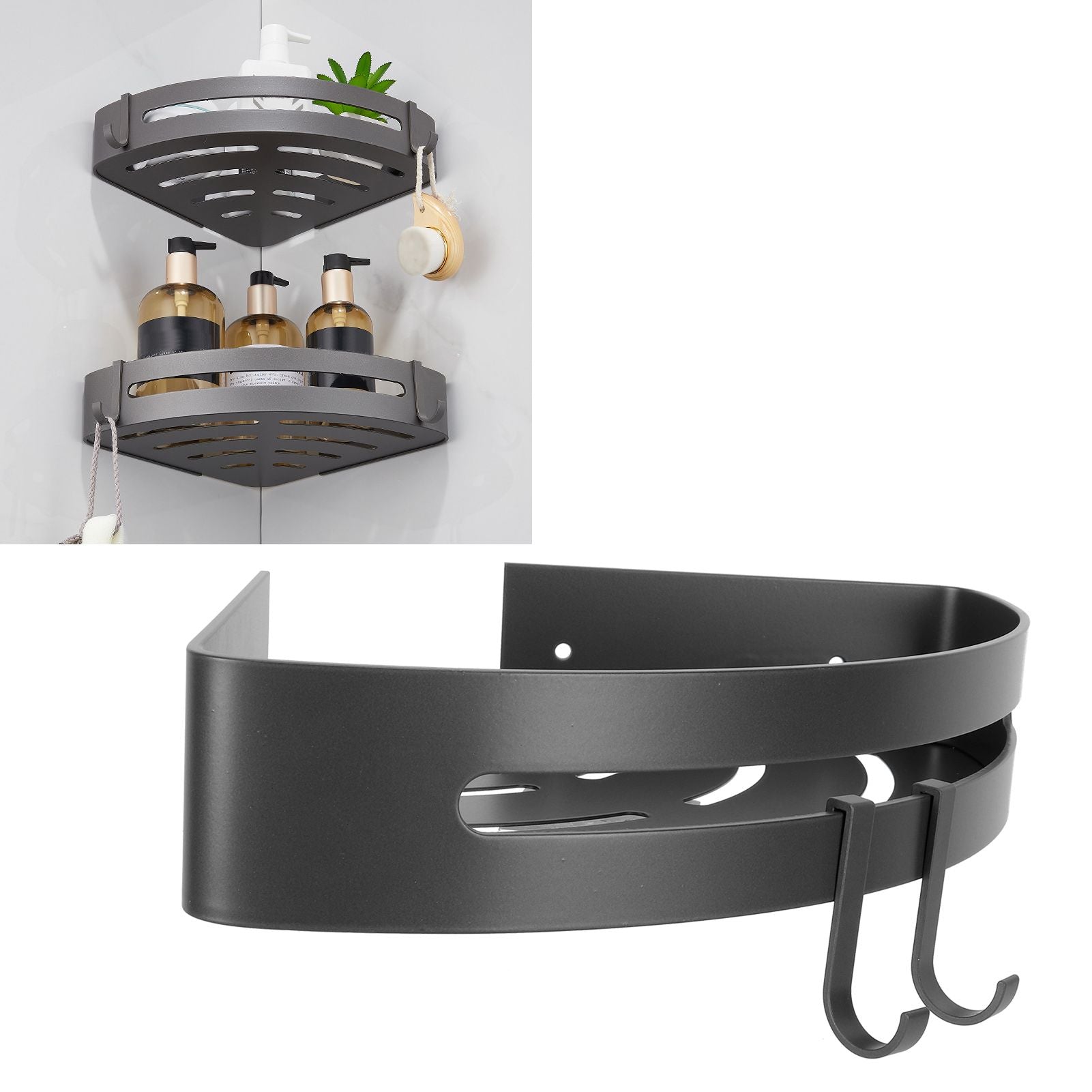 Gray Corner Shelf Space Aluminum Triangular Storage Rack Organizer Bathroom Accessory