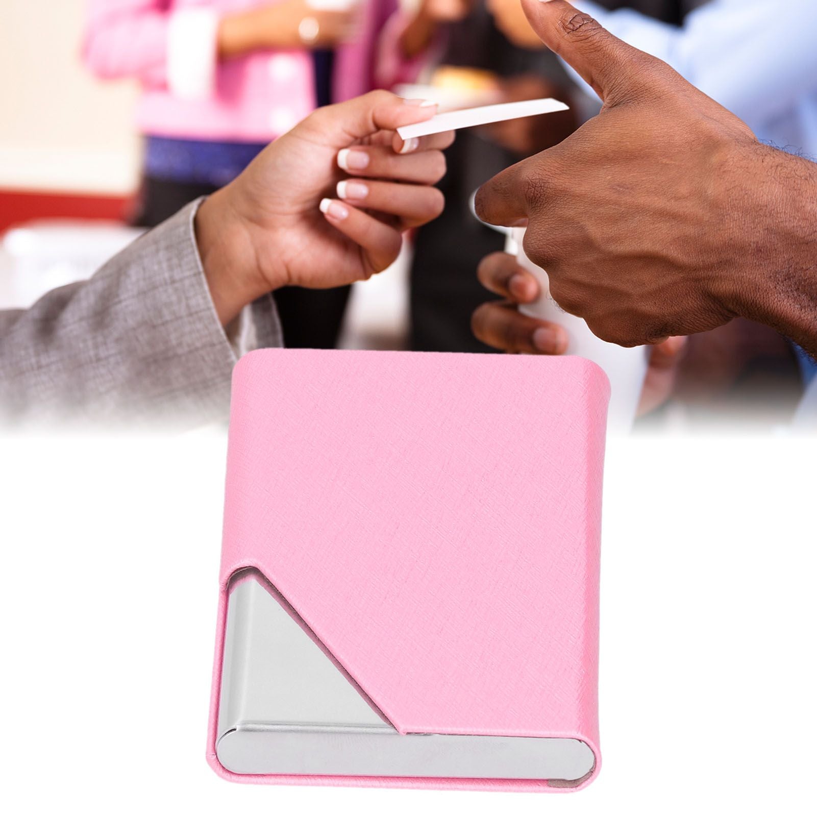 Business Card Holder Stainless Steel Innovative Name Card Case Organizer for Commercial UsePink 007#