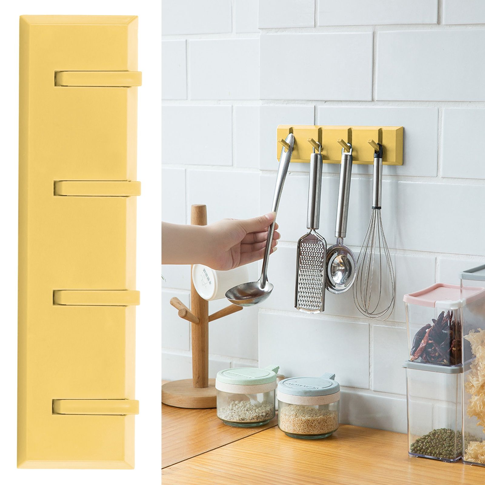 Wall Row Hook Punch Free Coat Key Holder Door Hat Hanger for Bathroom Wall Door Decor(Yellow )