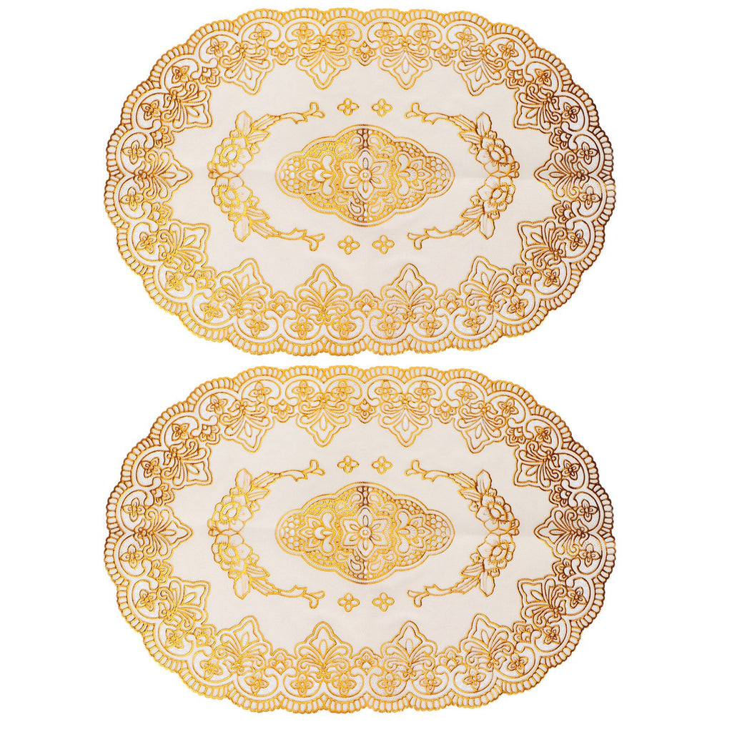 2Pcs PVC Table Mat Gold Placemats Cup Coaster Pad Kitchen Restaurant Wedding DecorationOval 01