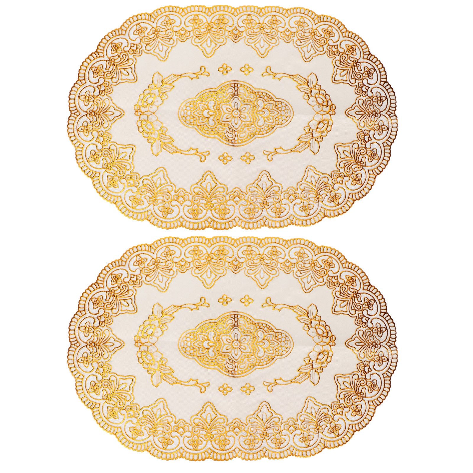 2Pcs PVC Table Mat Gold Placemats Cup Coaster Pad Kitchen Restaurant Wedding DecorationOval 01