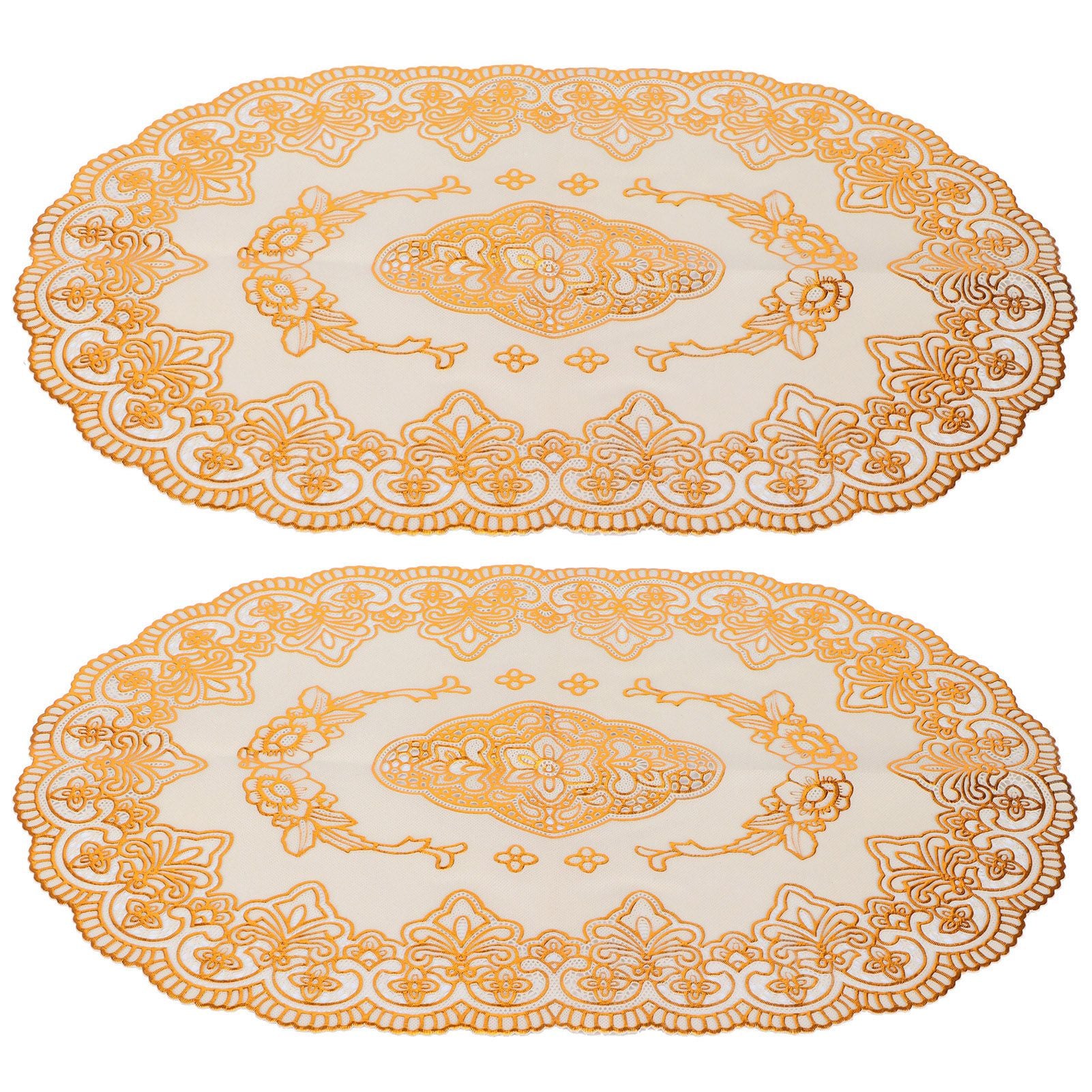 2Pcs PVC Table Mat Gold Placemats Cup Coaster Pad Kitchen Restaurant Wedding DecorationOval 01
