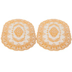 2Pcs PVC Table Mat Gold Placemats Cup Coaster Pad Kitchen Restaurant Wedding DecorationOval 01