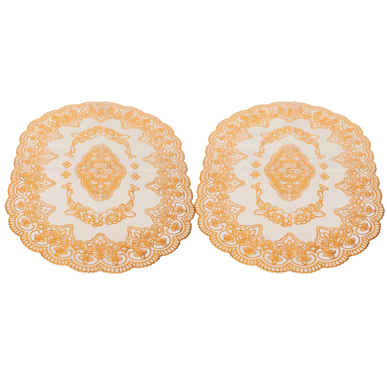 2Pcs PVC Table Mat Gold Placemats Cup Coaster Pad Kitchen Restaurant Wedding DecorationOval 01