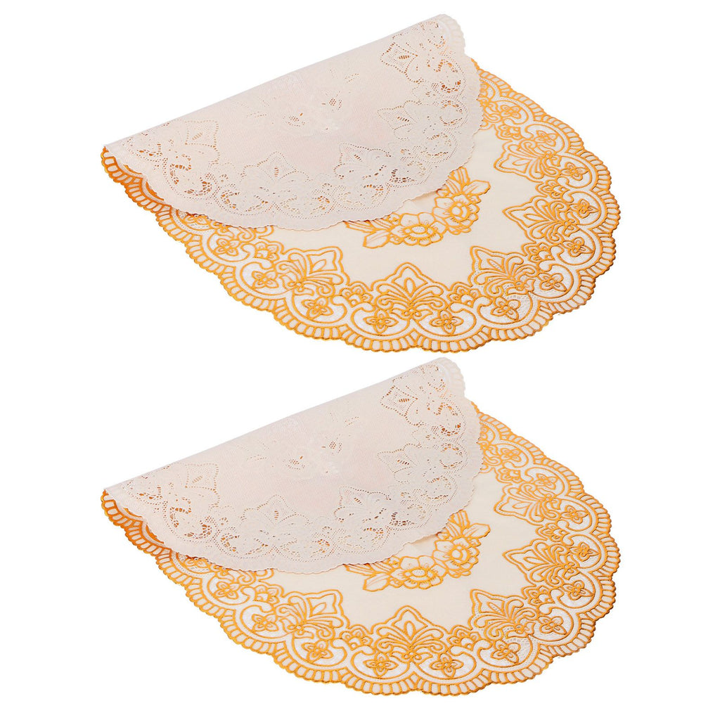 2Pcs PVC Table Mat Gold Placemats Cup Coaster Pad Kitchen Restaurant Wedding DecorationOval 01