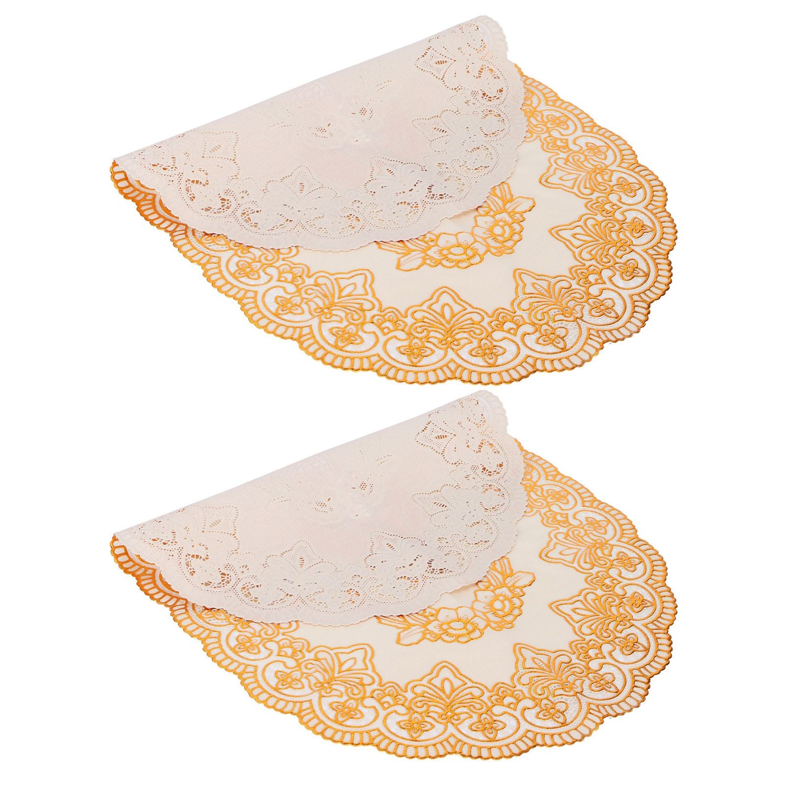 2Pcs PVC Table Mat Gold Placemats Cup Coaster Pad Kitchen Restaurant Wedding DecorationOval 01