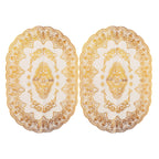 2Pcs PVC Table Mat Gold Placemats Cup Coaster Pad Kitchen Restaurant Wedding DecorationOval 01